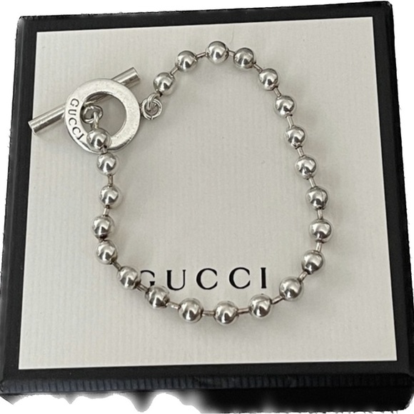 💥COA⭐️GUCCI 925 Silver T-bar Ball-chain toggle bracelet💥w/box💥💯Authentic - Picture 1 of 5